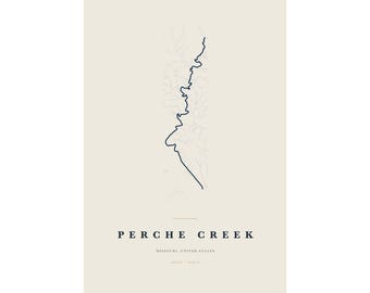 Perche Creek Map Print, Perche Creek Poster, Minimalist River Map Wall Art, River House Decor, Missouri Gift
