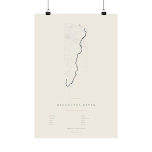 Deschutes River Waterfall Map, Oregon Waterfalls Print, Bend Oregon Wall Art, River Map Poster, Waterfall Gift