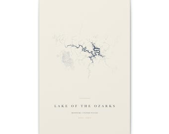 Lake of the Ozarks Map Print, Lake of the Ozarks Poster, Minimalist Lake Map Wall Art, Lake House Decor, Missouri Gift on Stretched Canvas