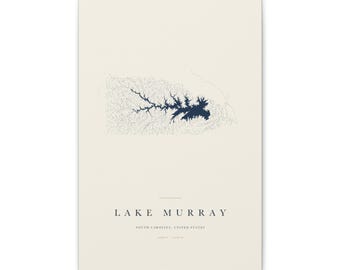 Lake Murray Map Print, Lake Murray Poster, Minimalist Lake Map Wall Art, Lake House Decor, South Carolina Gift on Stretched Canvas