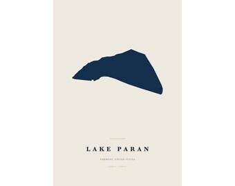 Lake Paran Map Print, Lake Paran Poster, Minimalist Lake Map Wall Art, Lake House Decor, Vermont Gift