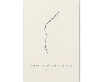 Chattahoochee River Map Print, Chattahoochee River Poster, Minimalist River Map Wall Art, River House Decor, Georgia Gift on Stretched Canva