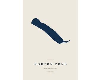 Norton Pond Map Print, Norton Pond Poster, Minimalist Lake Map Wall Art, Lake House Decor, Maine Gift
