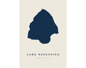 Lake Nepessing Map Print, Lake Nepessing Poster, Minimalist Lake Map Wall Art, Lake House Decor, Michigan Gift
