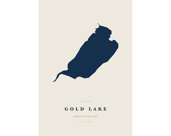 Gold Lake Map Print, Gold Lake Poster, Minimalist Lake Map Wall Art, Lake House Decor, Oregon Gift