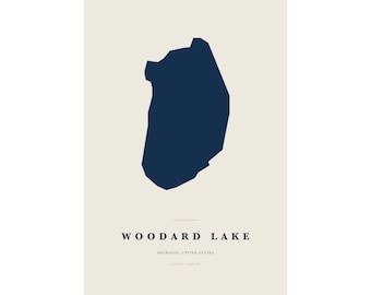 Woodard Lake Map Print, Woodard Lake Poster, Minimalist Lake Map Wall Art, Lake House Decor, Michigan Gift