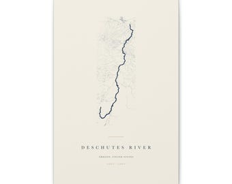 Deschutes River Map Print, Deschutes River Poster, Minimalist River Map Wall Art, River House Decor, Oregon Gift on Stretched Canvas