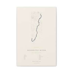 Deschutes River Waterfall Map, Oregon Waterfalls Print, Bend Oregon Wall Art, River Map Poster, Waterfall Gift on Stretched Canvas