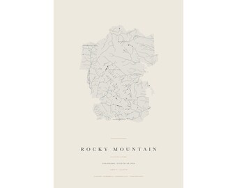 Rocky Mountain National Park Map Print, Rocky Mountain Poster, Minimalist National Park Wall Art, Colorado Decor, Hiking Gift