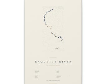 Raquette River Waterfall Map, New York Waterfalls Print, River Map Poster, Waterfall Wall Art, New York Gift on Stretched Canvas