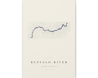 Buffalo River Map Print, Buffalo River Poster, Minimalist River Map Wall Art, River House Decor, Arkansas Gift on Stretched Canvas