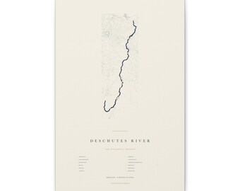 Deschutes River Waterfall Map, Oregon Waterfalls Print, Bend Oregon Wall Art, River Map Poster, Waterfall Gift on Stretched Canvas