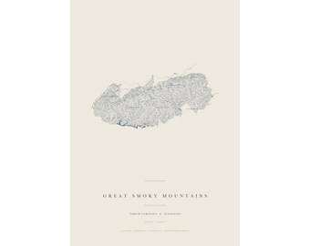 Great Smoky Mountains National Park Map Print, Great Smoky Mountains Poster, Minimalist National Park Wall Art, North Carolina Decor