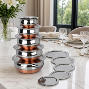 Stainless Steel Handi Set with Copper Bottom | Kitchen Serving & Cooking Bowls | Handi, Curry Bowl, Casserole Set for Home and Dining Table