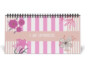 Pink Flowered Optimistic Desk Calendar (2026 grid)