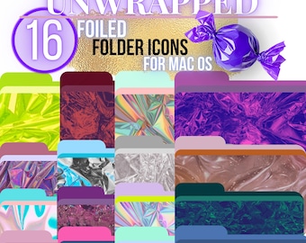16 Holographic Mac Folder Icons | Iridescent Colorful Desktop Icons for macOS