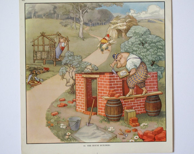 Vintage 1930's Nursery Rhyme Print the House Builders Etsy