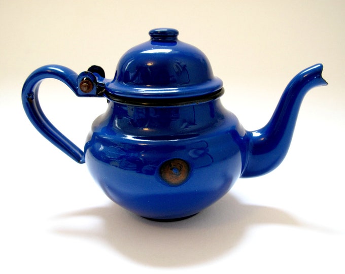 Vintage Blue Enamel Teapot Etsy