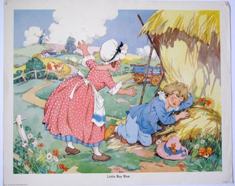 Vintage 1950's Nursery Rhyme Print, Little Boy Blue