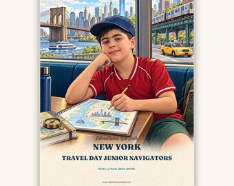 New York Travel Day Junior Navigators Ages 7-9 | Printable Airplane and Train Puzzle Notebook | Routes, Codes and Predictions, 36 Pages