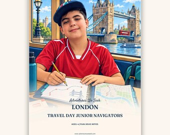 London Travel Day Junior Navigators Ages 7-9 | Printable Airplane and Train Puzzle Notebook | Routes, Codes and Predictions, 36 Pages