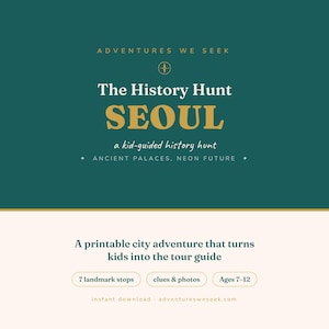 Historische ontdekkingstocht door Seoul voor kinderen | Printbare speurtocht en zelfgeleide wandeltocht | Activiteit voor het hele gezin | Leeftijd 7-12 | Direct te downloaden