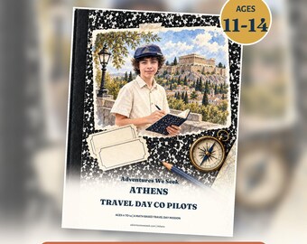 Athens Travel Day Co-Pilots | Printable Math Travel Challenges for Kids Ages 10-15 | 56 Pages