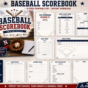Baseball Scorebook Printable PDF | Coach Game Tracker (Instant Download)