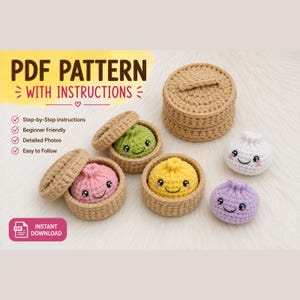 Virkmönster för dumplings i PDF-format | Mönster för amigurumi-dumplings i plysch utan sömnad | Enkel kawaii-virkningshandledning för nybörjare | Direkt nedladdning