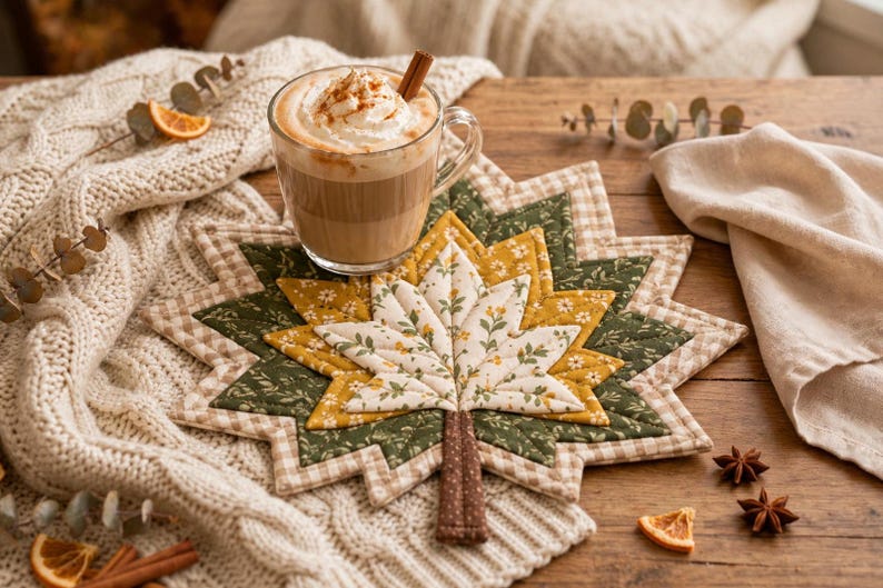 Maple Leaf Mug Rug Sewing Pattern PDF, Quilted Fall Coaster Tutorial ...