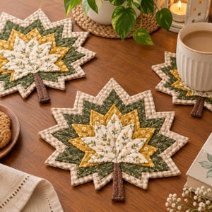 Maple Leaf Mug Rug Sewing Pattern PDF, Quilted Fall Coaster Tutorial, Autumn Patchwork Table Decor, Thanksgiving DIY Gift