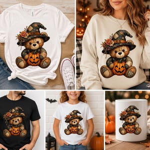 Lapptäcke nallebjörn Halloween PNG | Häxhatt pumpa sublimeringsdesign (digital nedladdning)