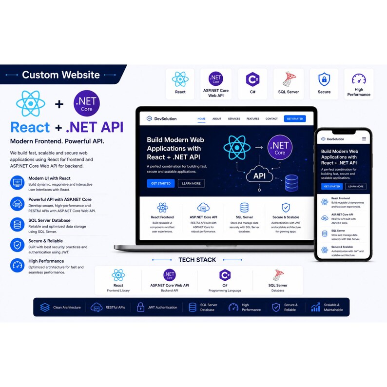 Custom React + .NeT ApI Development | React Frontend ASP.NET Core Web API | C# SqL Server Full Stack Web Application image 2