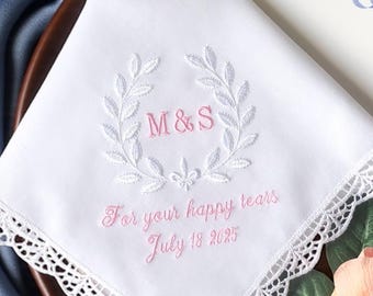 Monogrammed Wedding Handkerchief: Embroidered Bridal Hanky, Something Blue Gift