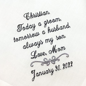Mother to Son handkerchief  - Today a groom  always my son - Wedding Gift For Groom from Mom - Wedding Hankerchief