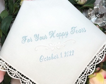 Bridal Handkerchief, Hankerchief,custom,For Your Happy tears,Embroidered Hankerchief,Wedding Gift for Bride Handkerchief,something blue