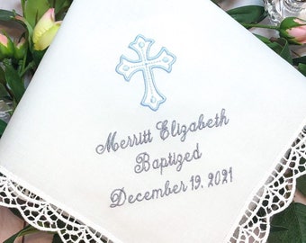 Baptism Gift for Baby Girl, Goddaughter Embroidered Baptism Gift - New Baby Gift - Baptism Handkerchief, Personalized Christening Gift