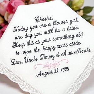 Embroidered Flower Girl Handkerchief: Custom Wedding Keepsake