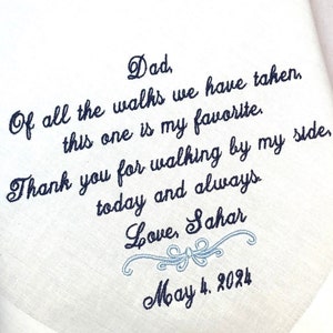 Custom Embroidered Handkerchief - Father of the Bride Gift - Wedding Keepsake for Brides Dad