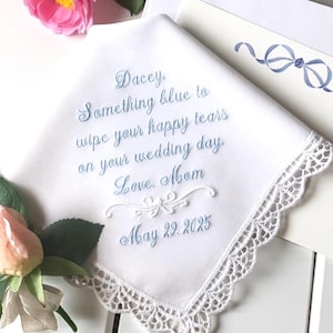 Monogrammed Custom Wedding Handkerchief: Personalized Something Blue Gift for Bride