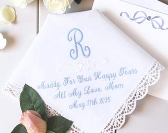 Monogrammed Wedding Handkerchief: Personalized Bridal Shower Gift, Something Blue