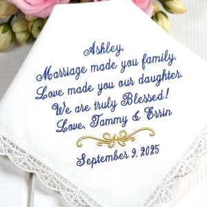 Embroidered Wedding Handkerchief Gift for Daughter-in-Law
