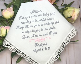 Baby Girl Gift, Baptism Gift, Baptism Handkerchief, Newborn Girl Gift, Embroidered Handkerchief, Baby, Baptism Gift, Gift for Newborn