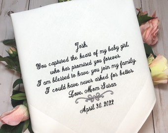 Groom Wedding Gift Handkerchief from Mother in Law or Father in Law, Son in Law Wedding Gift, Groom Wedding Hanky from the In Laws