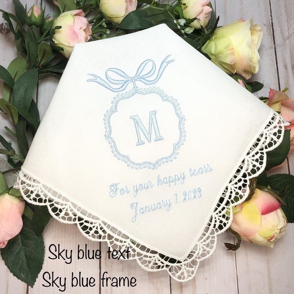 Something Blue for Bride,Wedding Hankerchief Personalized,For your happy tears,Monogrammed Handkerchief,Bridal Wedding Day Gift Favor