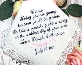 Gift for Flower Girl from bride and groom, handkerchief, Something old to carry on the wedding day of your own, flowergirl Hanky,hankerchief