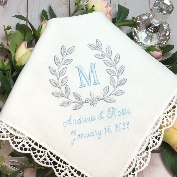 Something Blue Gift For Bride personalized Monogrammed wedding Handkerchief Hankerchief Bridal Shower keepsake embroidered hankies