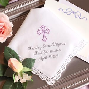 Embroidered First Communion Handkerchief: Personalized Keepsake Gift