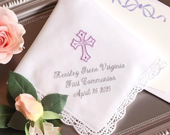 Embroidered First Communion Handkerchief: Personalized Keepsake Gift