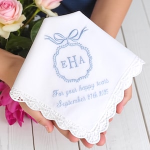 EMBROIDERED Ladies HANDKERCHIEF- Hanky  -Personalized Ladies Hankerchief-Monogramned Wedding Handkerchief for BRIDE,Parents,Guests
